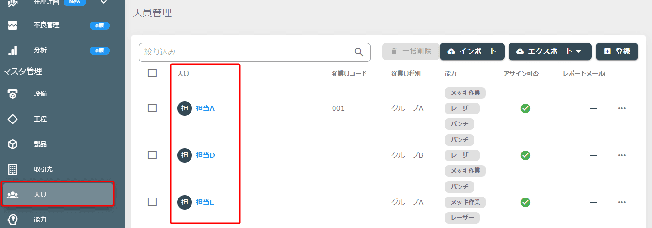 人員マスタ
